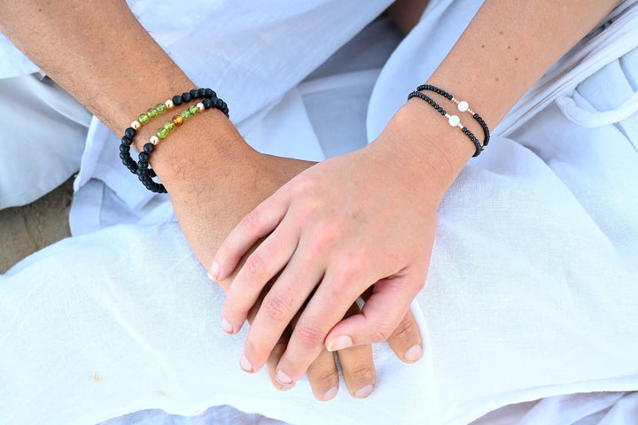 Amber, Peridot & Black Onyx - Gold Men's Bracelet
