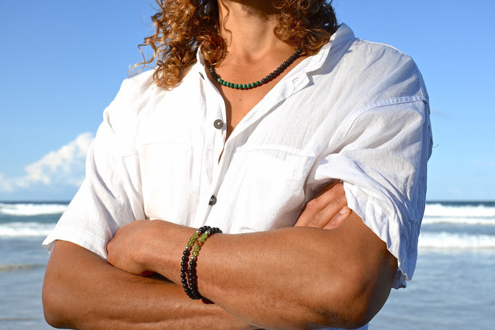 Amber, Peridot & Black Onyx - Gold Men's Bracelet