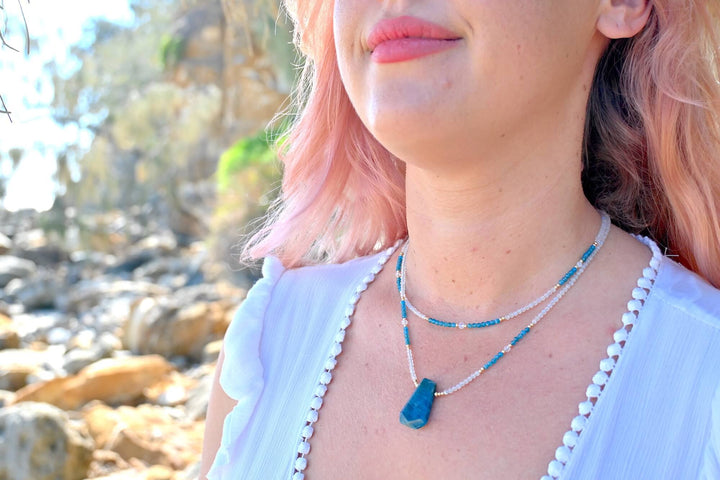 One Of A Kind Atlantis Apatite & Moonstone Gold Pendant Necklace