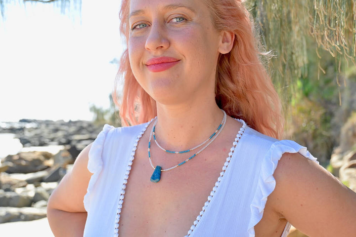 One Of A Kind Atlantis Apatite & Moonstone Gold Pendant Necklace