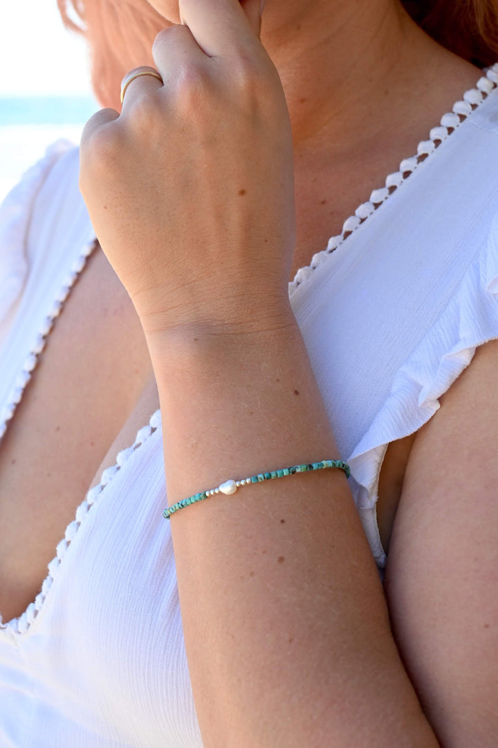 Turquoise and Pearl One Of A Kind Bracelet