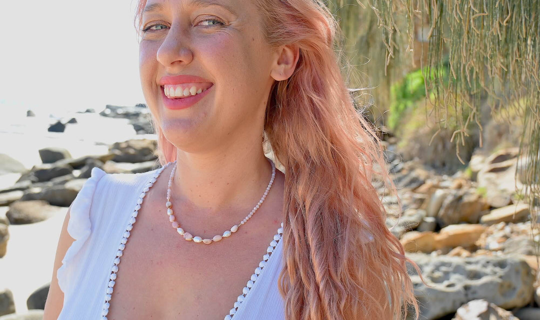 One Of A Kind Pink Opal & Pearl Gold Necklace