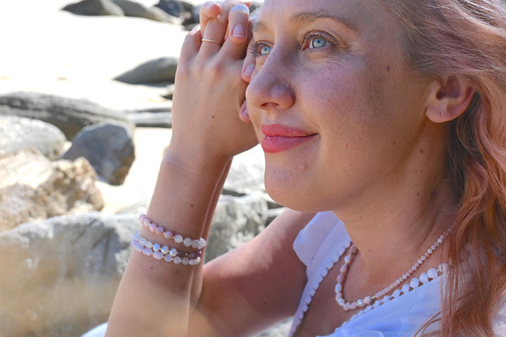 One Of A Kind Kunzite, Moonstone & Pearl Gold Bracelet