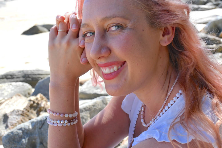 One Of A Kind Moonstone & Pink Opal Gold Bracelet