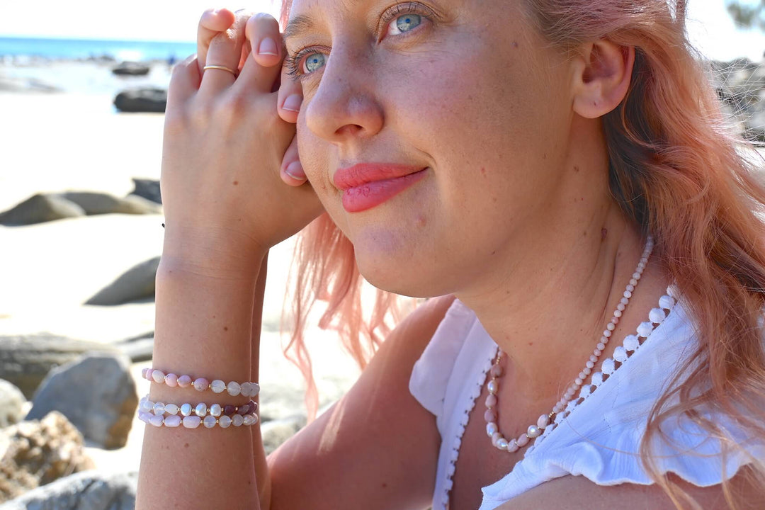 One Of A Kind Kunzite, Moonstone & Pearl Gold Bracelet