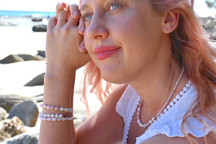 One Of A Kind Kunzite, Moonstone & Pearl Gold Bracelet