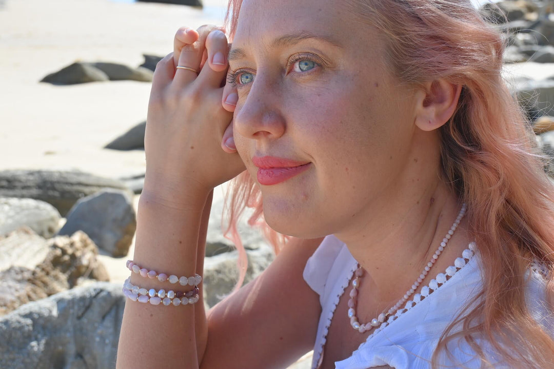 One Of A Kind Kunzite, Moonstone & Pearl Gold Bracelet