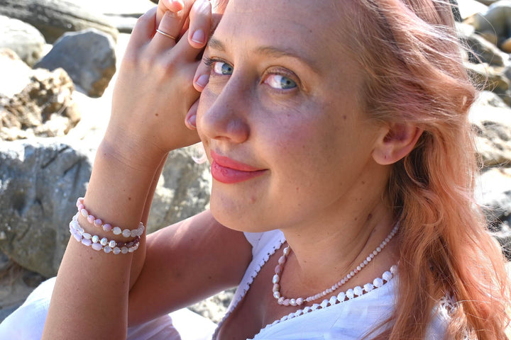 One Of A Kind Kunzite, Moonstone & Pearl Gold Bracelet