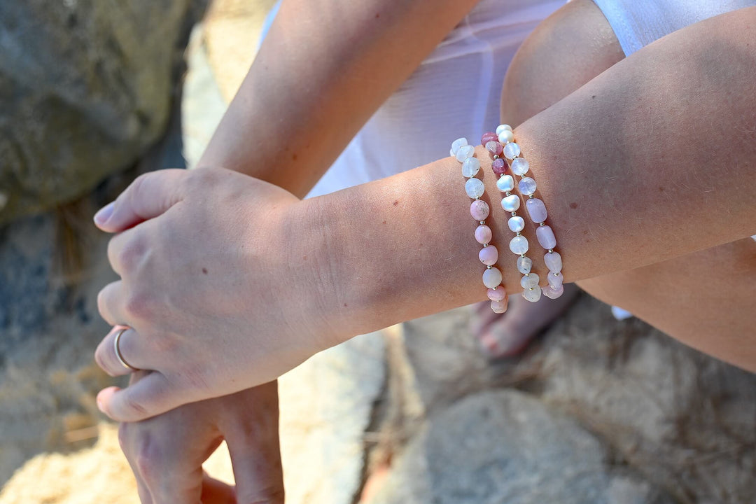 One Of A Kind Kunzite, Moonstone & Pearl Gold Bracelet