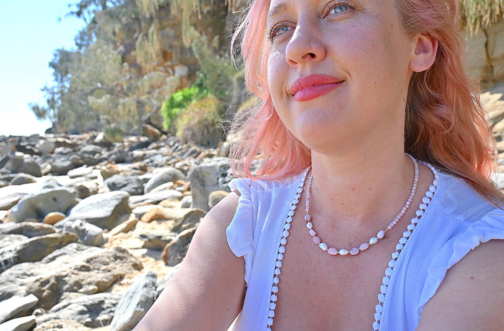 One Of A Kind Pink Opal & Pearl Gold Necklace