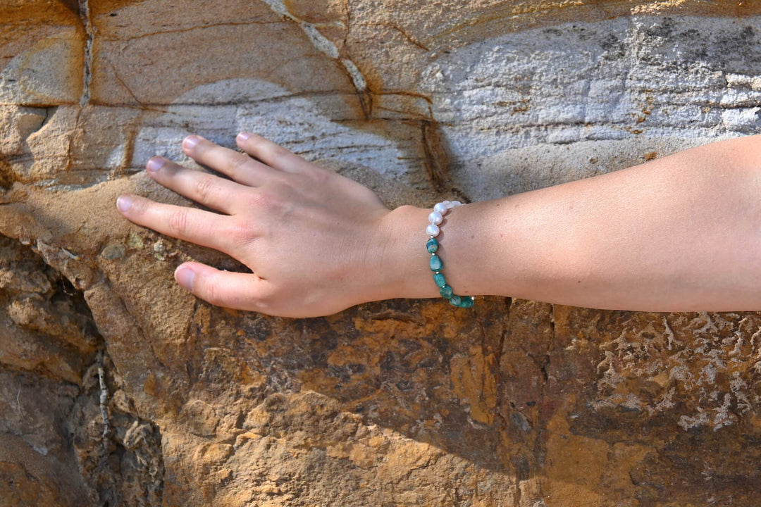 One Of A Kind Amazonite, Moonstone & Pearl Bracelet
