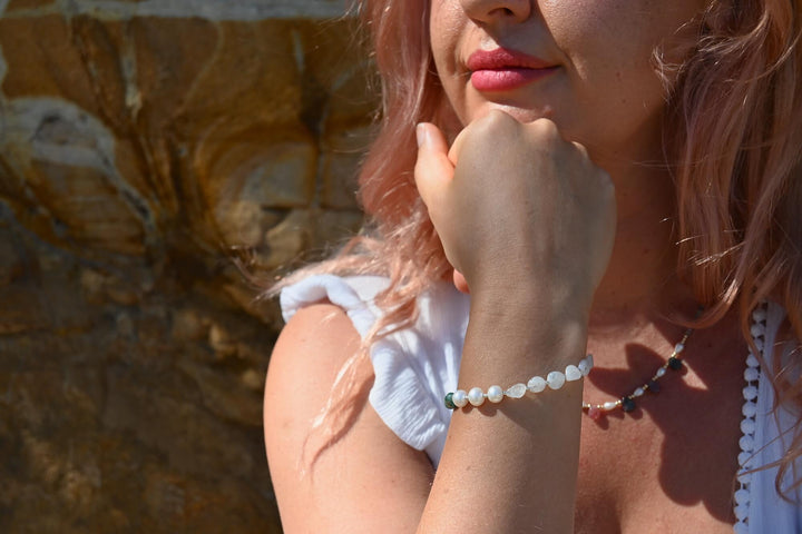 One Of A Kind Amazonite, Moonstone & Pearl Bracelet