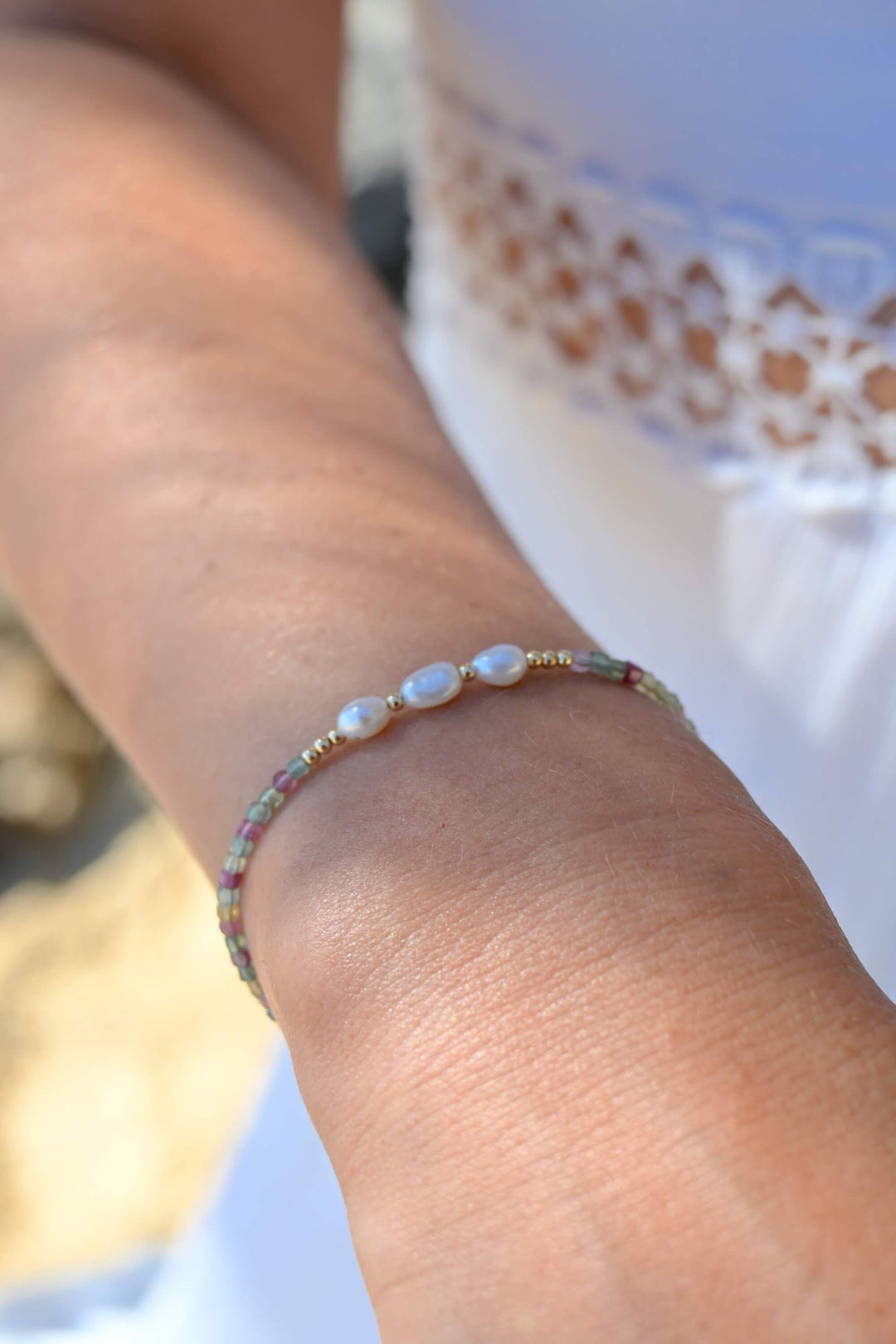 One Of A Kind Tourmaline & Pearl Gold Bracelet