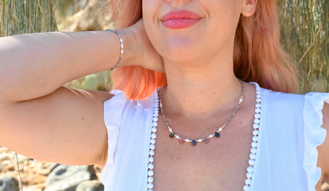One Of A Kind Tourmaline & Pearl Gold Necklace