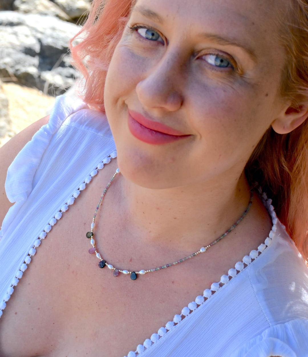 One Of A Kind Tourmaline & Pearl Gold Necklace