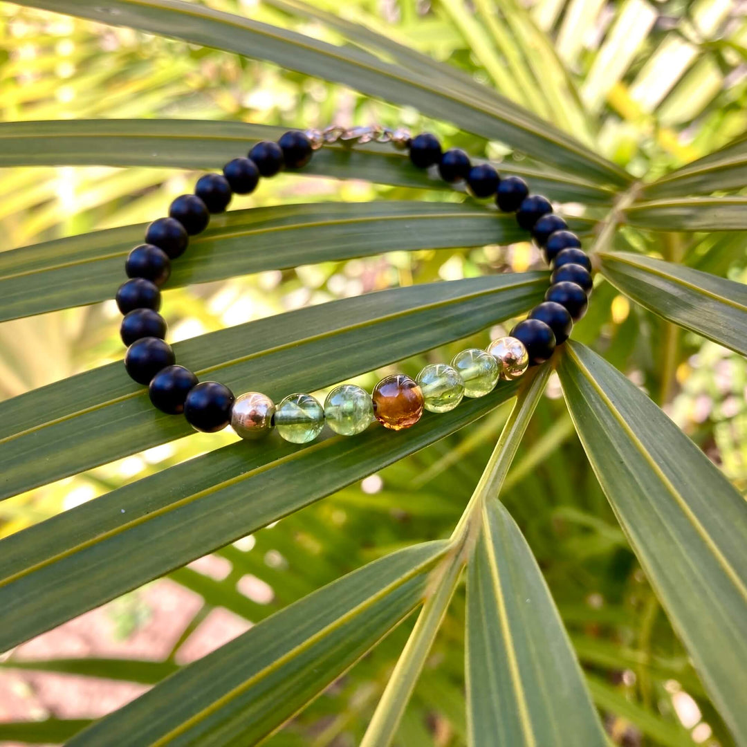 Amber, Peridot & Black Onyx - Gold Men's Bracelet