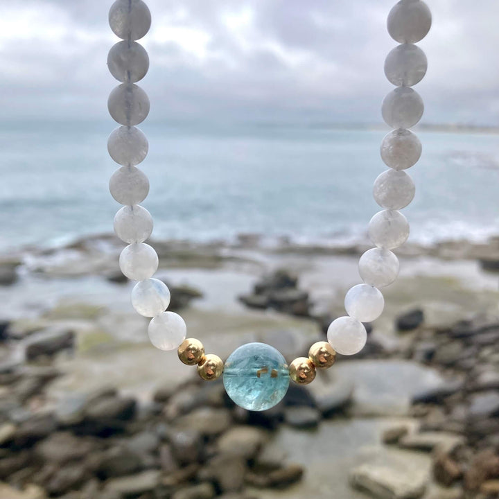 Lemurian Dreaming Aquamarine & Moonstone Gold Necklace