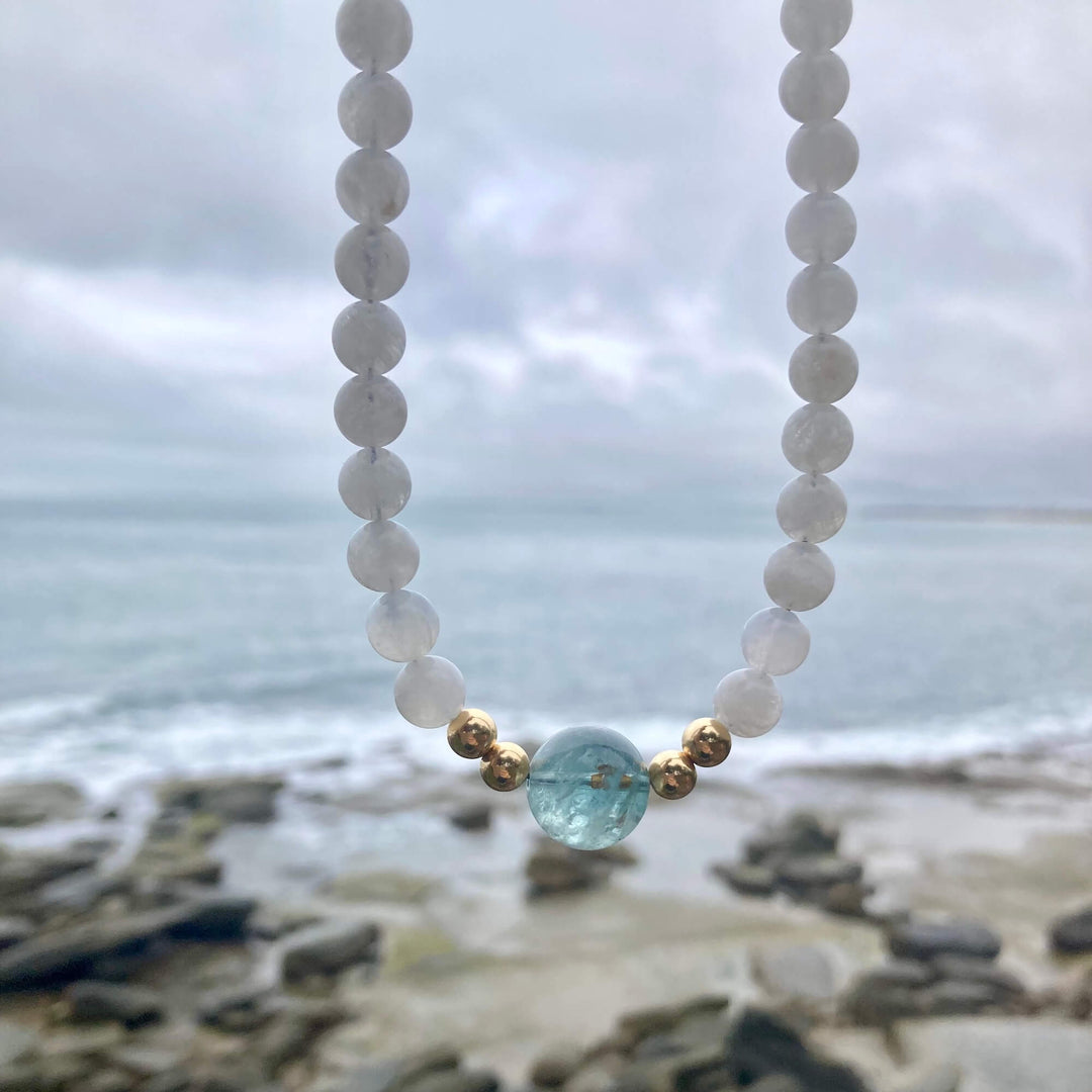 Lemurian Dreaming Aquamarine & Moonstone Gold Necklace