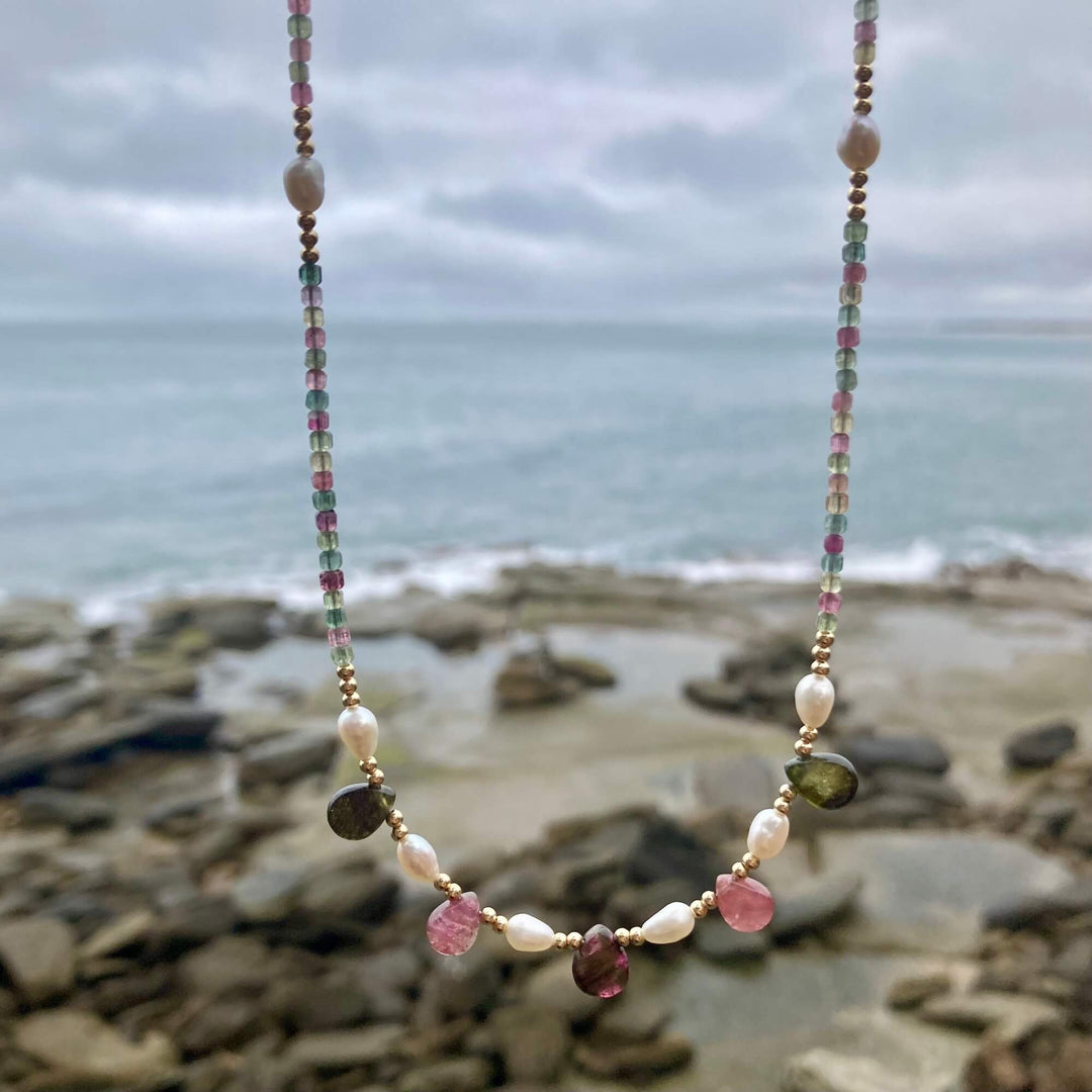 One Of A Kind Tourmaline & Pearl Gold Necklace