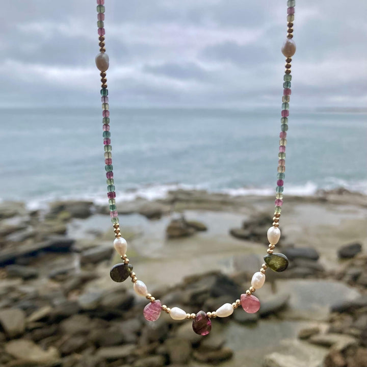 One Of A Kind Tourmaline & Pearl Gold Necklace