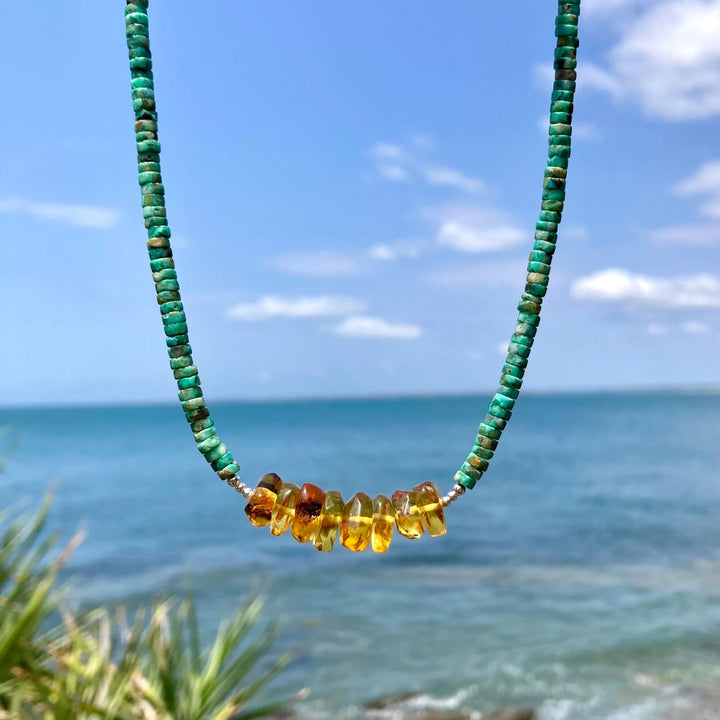 African Turquoise & Amber Necklace
