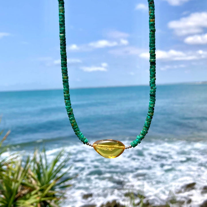 African Turquoise & Amber Necklace