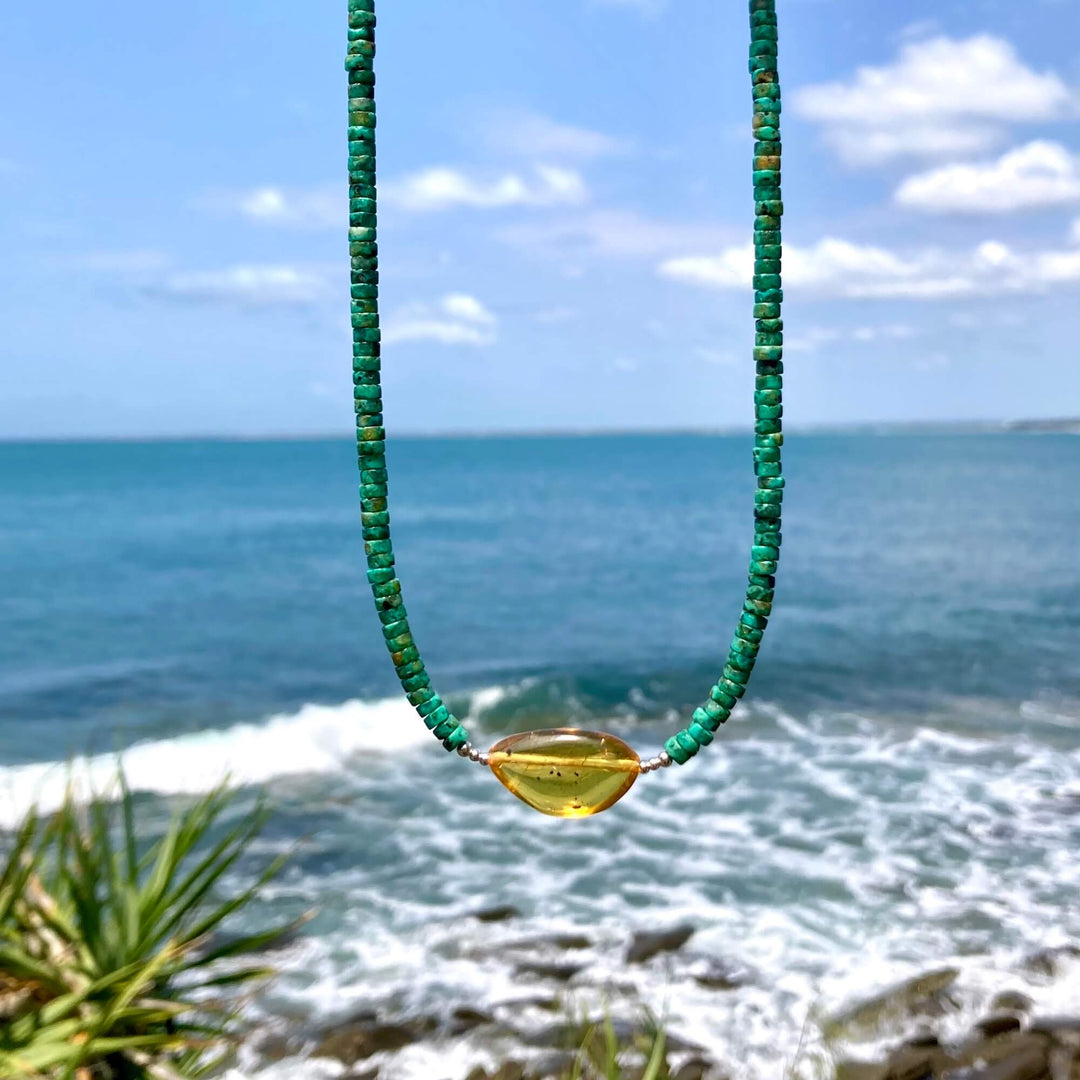 African Turquoise & Amber Necklace