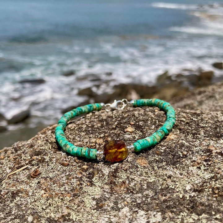 African Turquoise & Amber Bracelet
