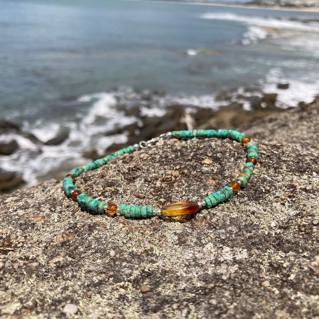 African Turquoise & Amber Anklet