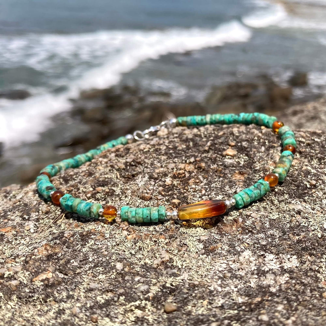 African Turquoise & Amber Anklet