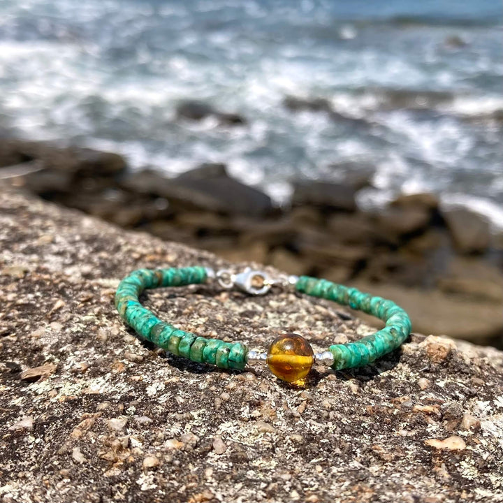 African Turquoise & Amber Bracelet