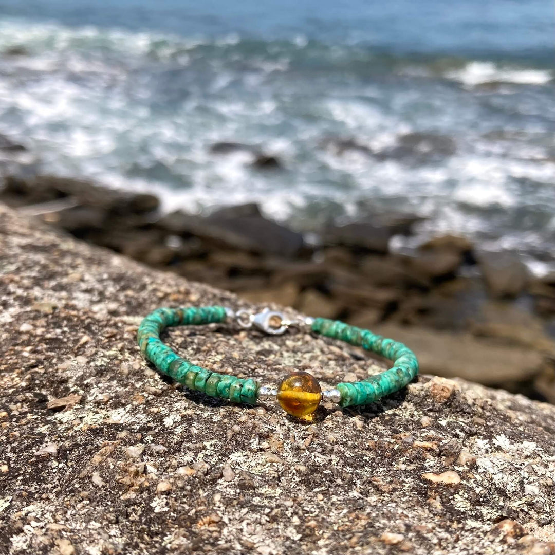 African Turquoise & Amber Bracelet