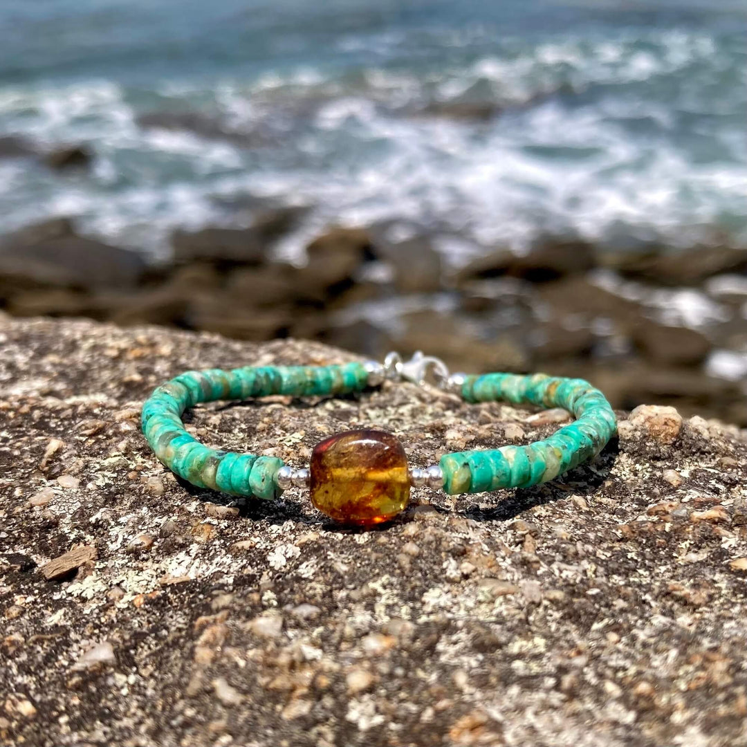 African Turquoise & Amber Bracelet