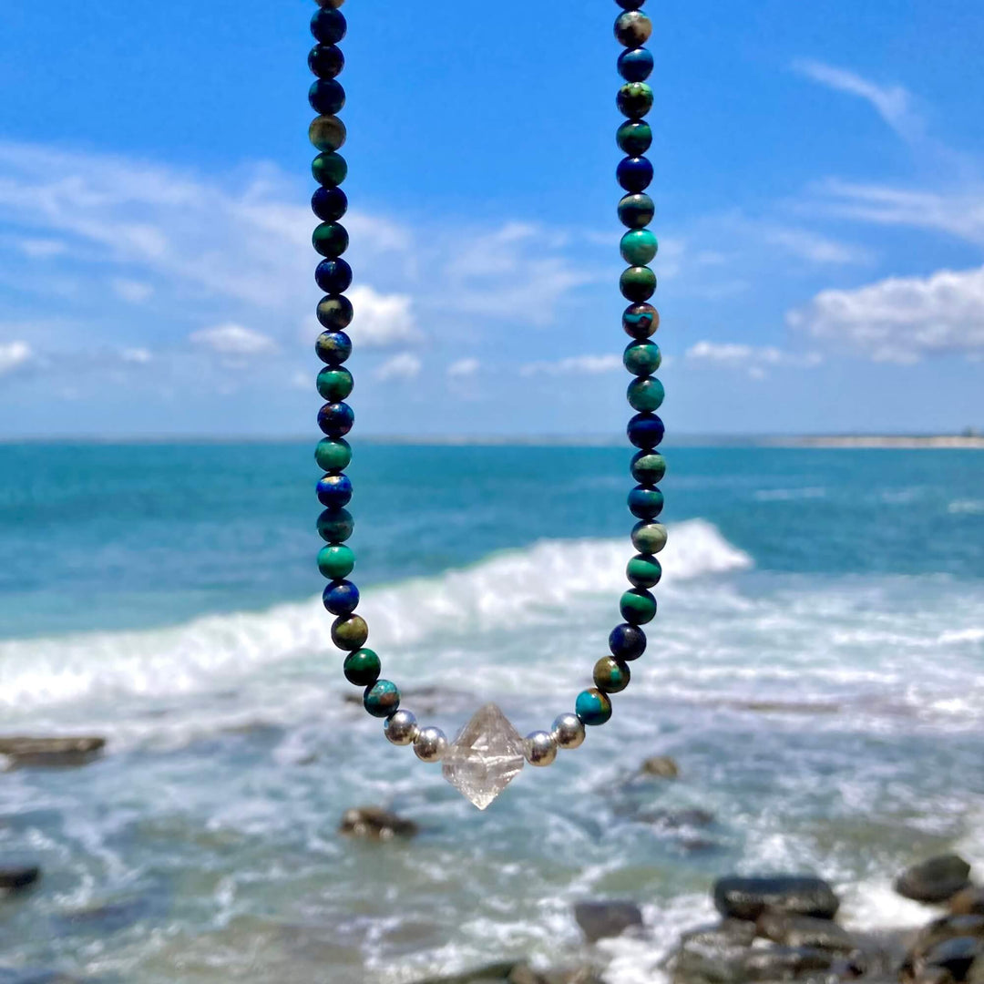 Azurite and Herkimer Diamond Inner Knowing One Of A Kind Necklace