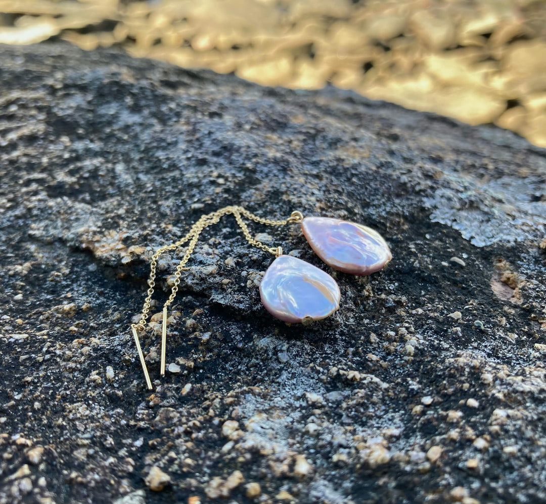 Tear Drop Golden Pearl Thread Earrings