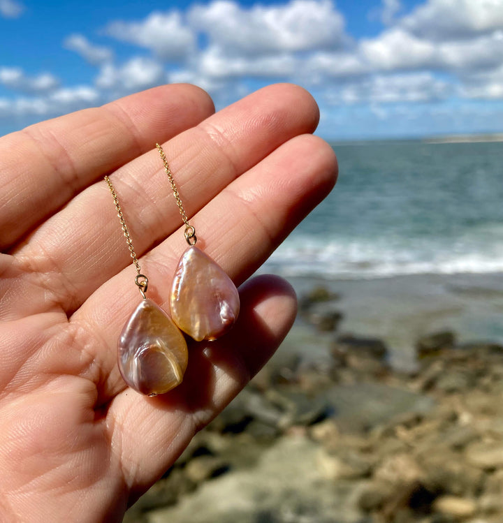 Tear Drop Golden Pearl Thread Earrings