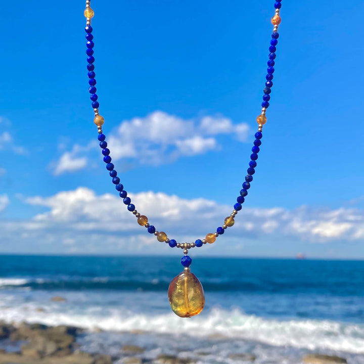 Amber & Lapis Lazuli Gold Necklace