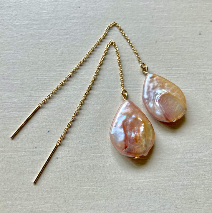 Tear Drop Golden Pearl Thread Earrings