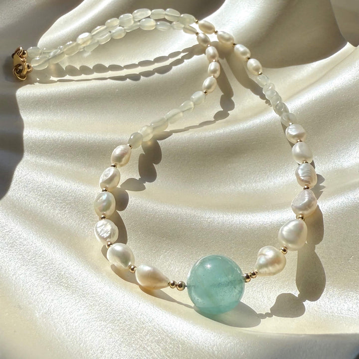 Lemurian Dreaming Aquamarine, Moonstone & Pearl Gold Necklace