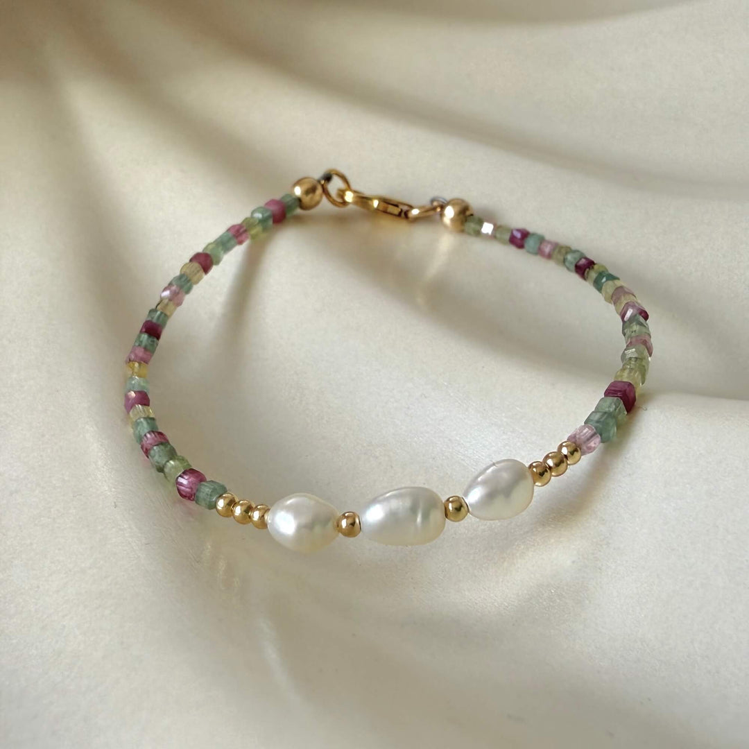 One Of A Kind Tourmaline & Pearl Gold Bracelet
