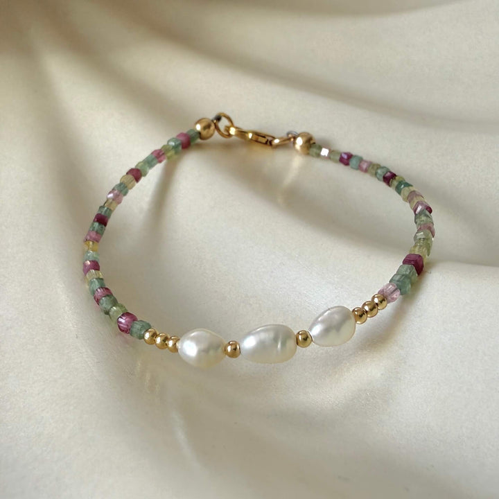 One Of A Kind Tourmaline & Pearl Gold Bracelet