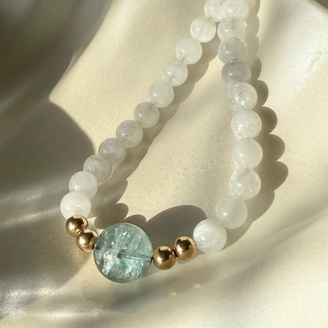 Lemurian Dreaming Aquamarine & Moonstone Gold Necklace