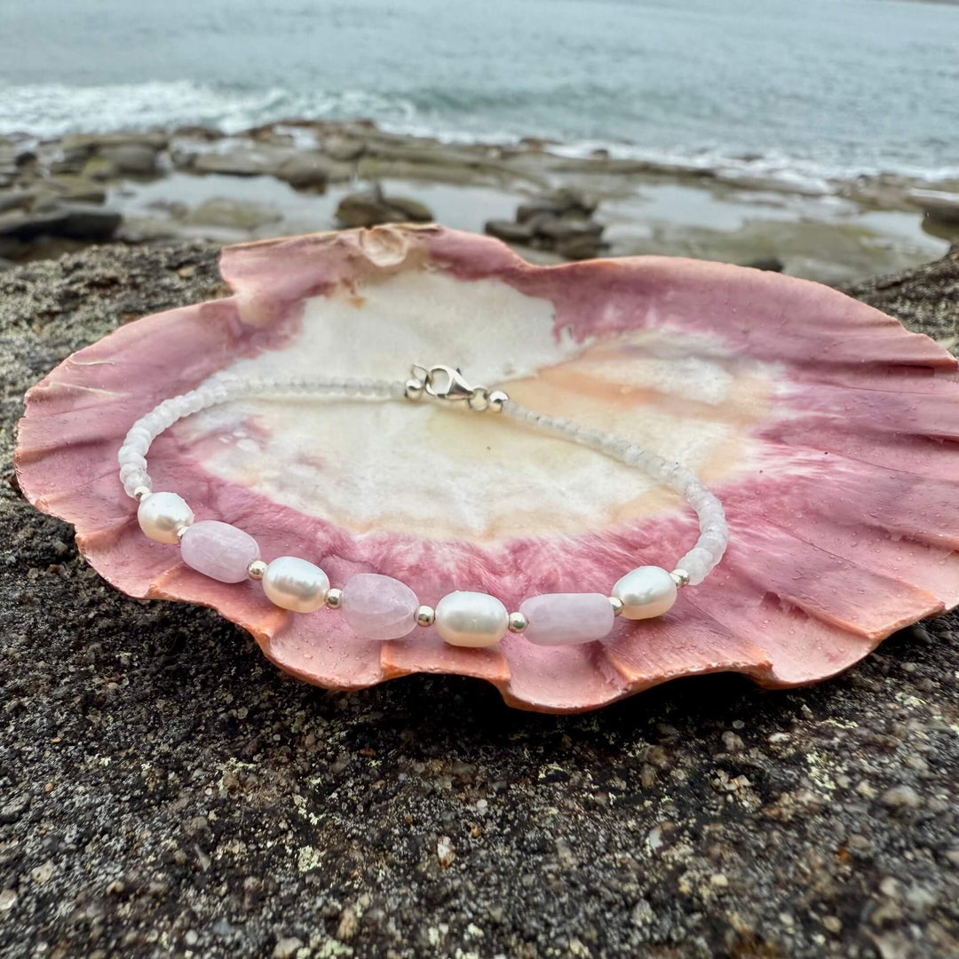 One Of A Kind Kunzite, Moonstone & Pearl Anklet