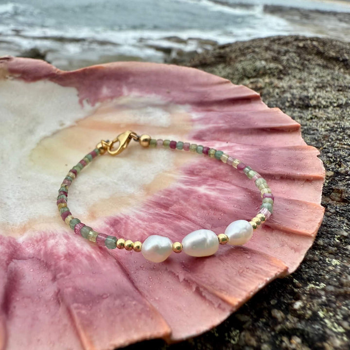 One Of A Kind Tourmaline & Pearl Gold Bracelet