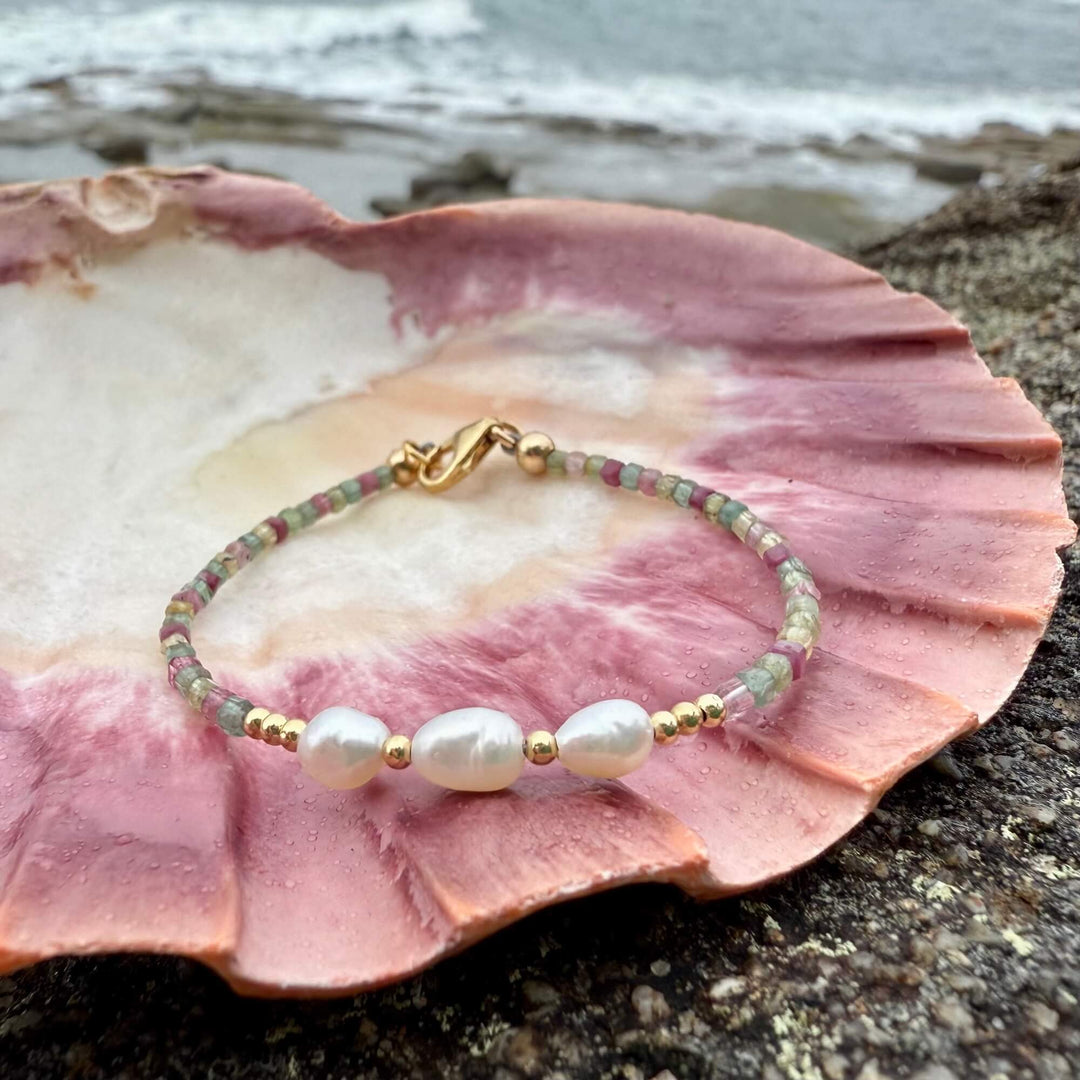One Of A Kind Tourmaline & Pearl Gold Bracelet