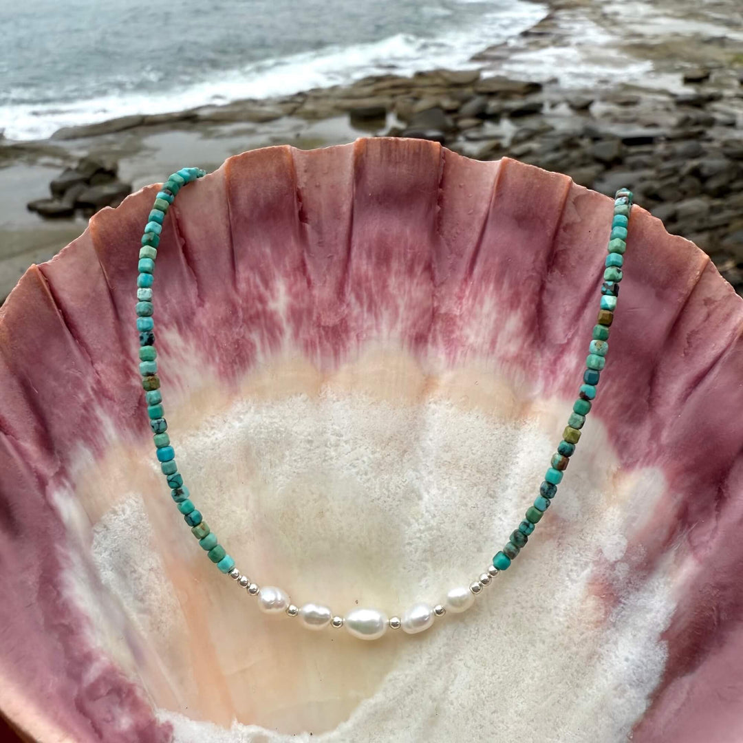 Turquoise and Pearl One Of A Kind Necklace
