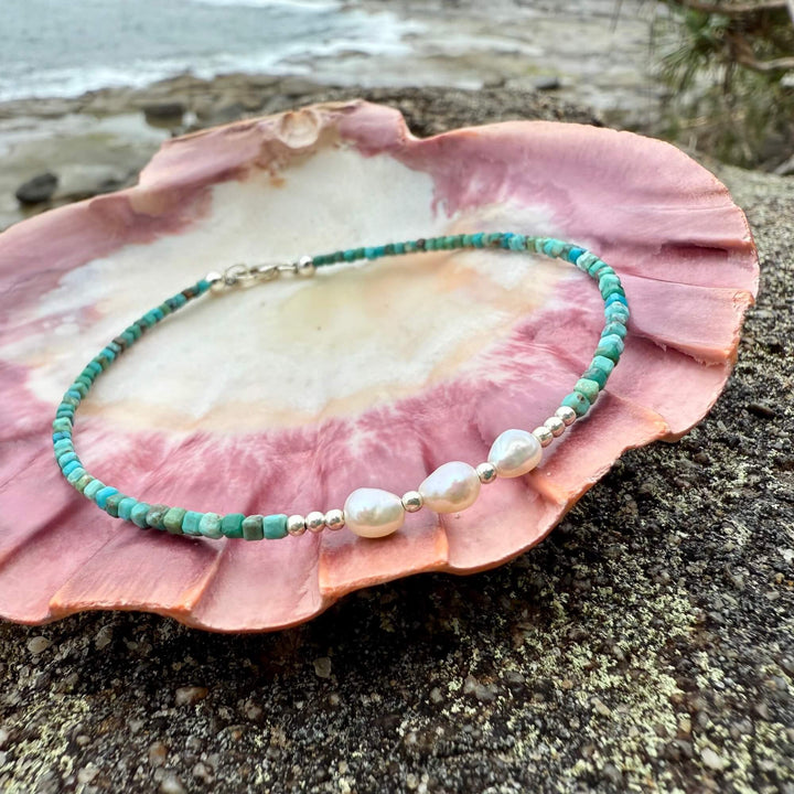 Turquoise and Pearl One Of A Kind Anklet