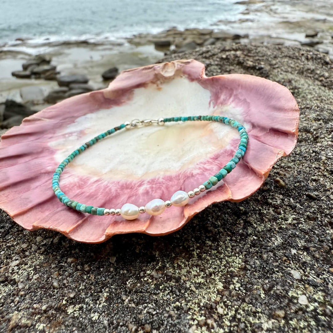 Turquoise and Pearl One Of A Kind Anklet