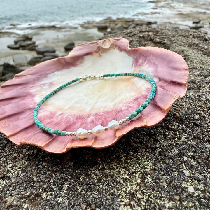Turquoise and Pearl One Of A Kind Anklet