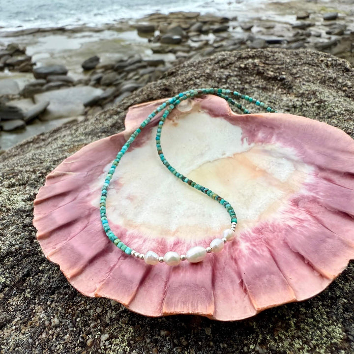 Turquoise and Pearl One Of A Kind Necklace